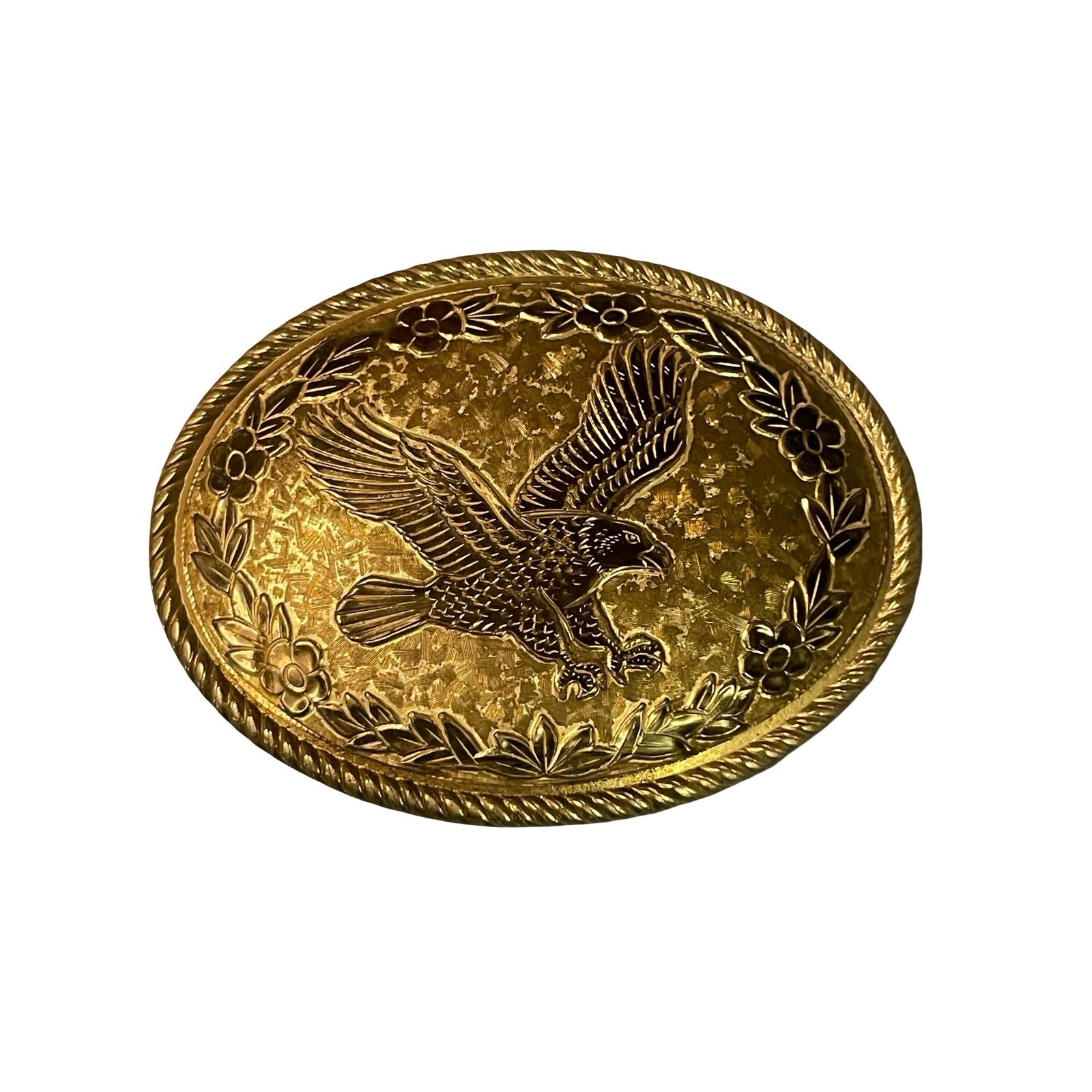Western Heritage Gold Eagle Belt Buckle Made in USA Floral Rope Edge Solid Metal