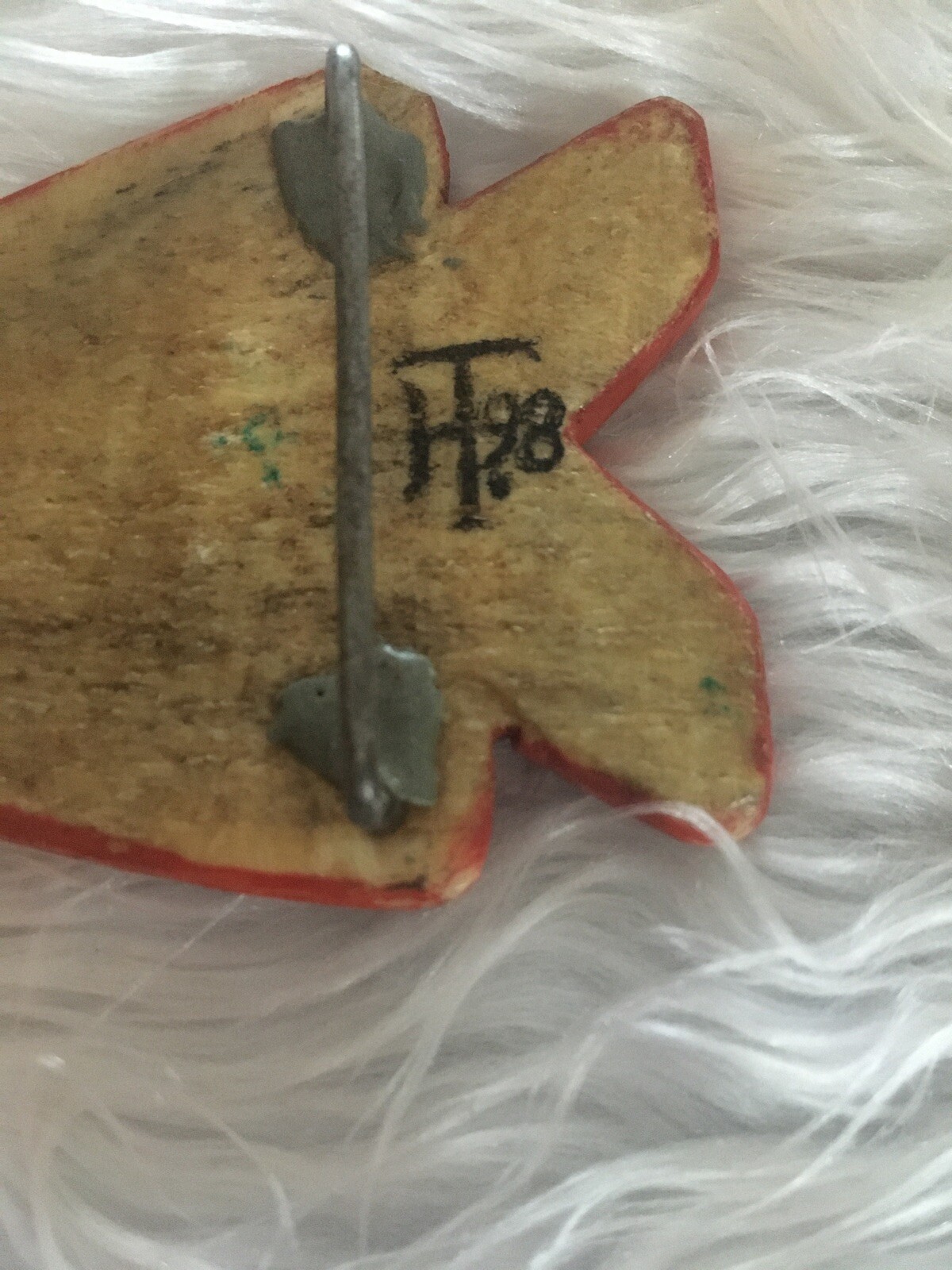 Vintage Horn Hand Made Carved Signed HT.98 Painted Red Arrow Pants Belt Buckle
