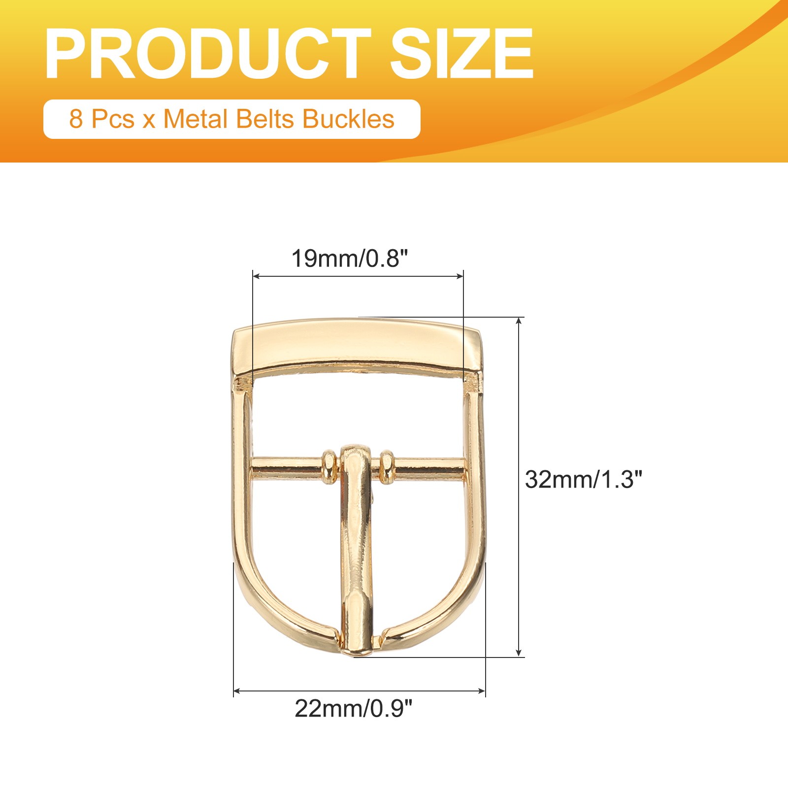 8 Pcs 0.8 Inch Adjustable Single Prong Buckle Belt Buckle, Gold Tone