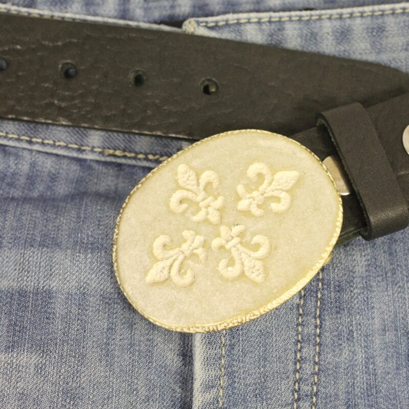 Fleur de Lys Quartet Belt Buckle in Gold Mother of Pearl – Handmade Buckle