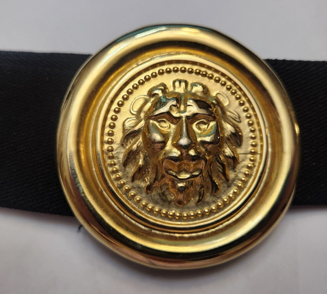 Vintage Lion Head Oversize Gold Metal Belt Buckle Elastic Fashion Belt 80&rsquo;s 90&rsquo;s