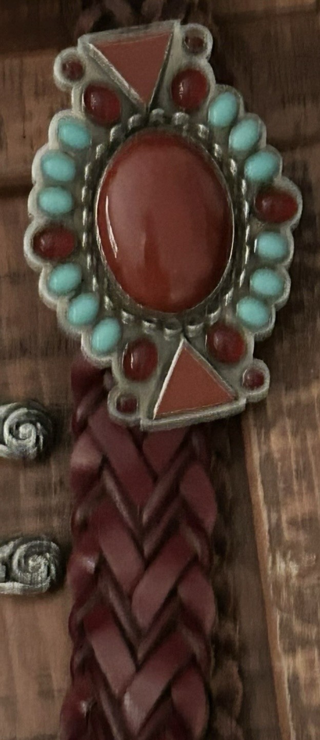 Western Belt Buckle Silver coral& Turquoise Stone Fits 1.5&Prime;Native American trib