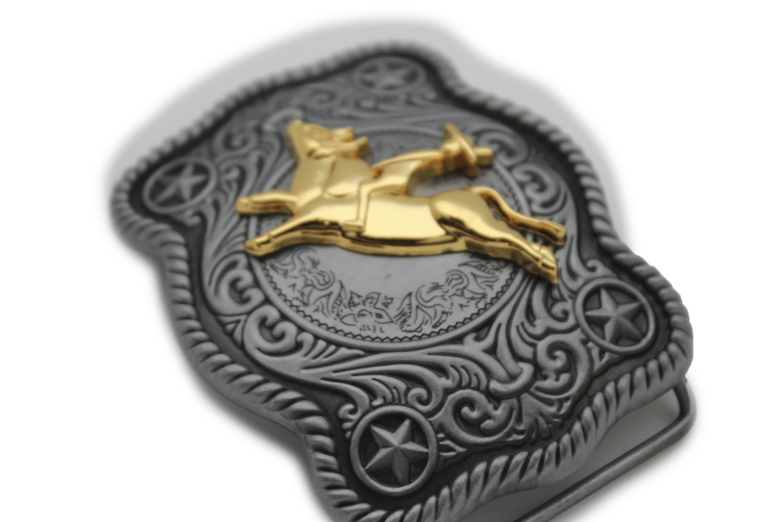 New Men Belt Buckle Dark Silver Metal Cowboy Western Rodeo Cowboy Gold Bull