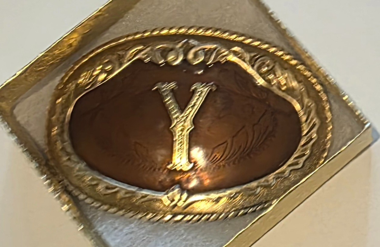 Vintage Metal Belt Buckle, Brass and Enamel, Letter Y, Initial Y, Nice German