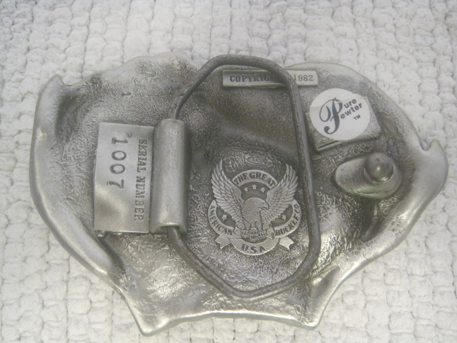 1982 The Great American Buckle Co Buck & Doe Pewter Belt Buckle 3 3/8&Prime; x 2 1/4&Prime;