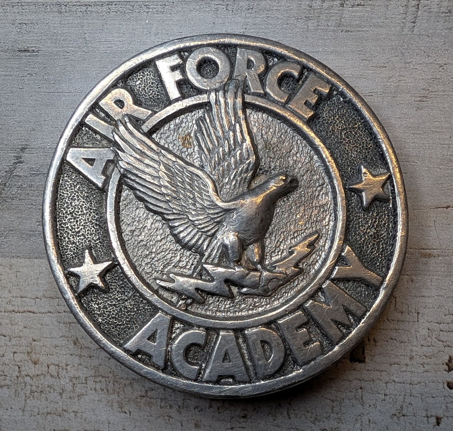Vintage Adezy Denver Air Force Academy Eagle Belt Buckle Silver Tone Round 1976