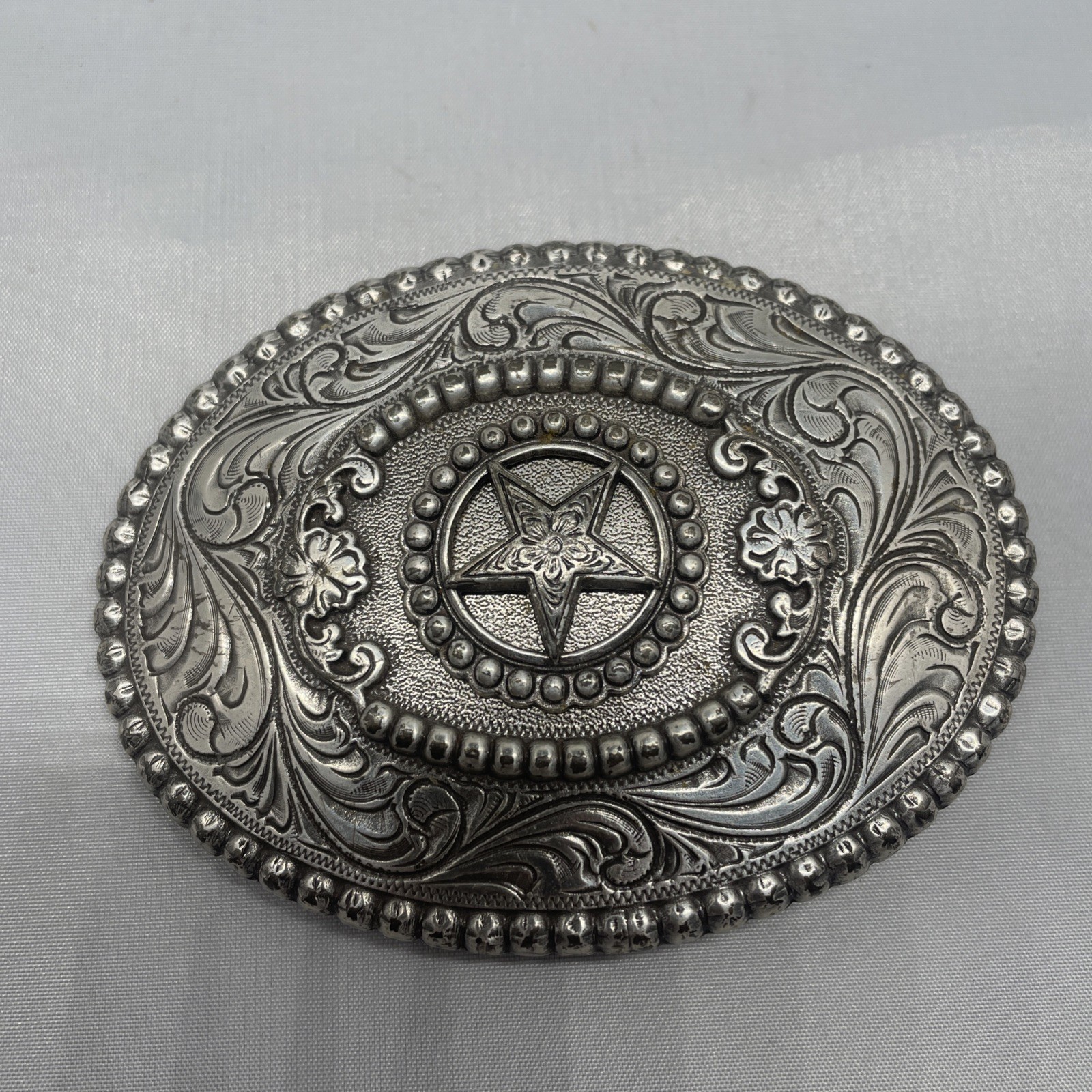 M&F Western Nocona Silver Star & Filigree Swirl Oval Belt Buckle