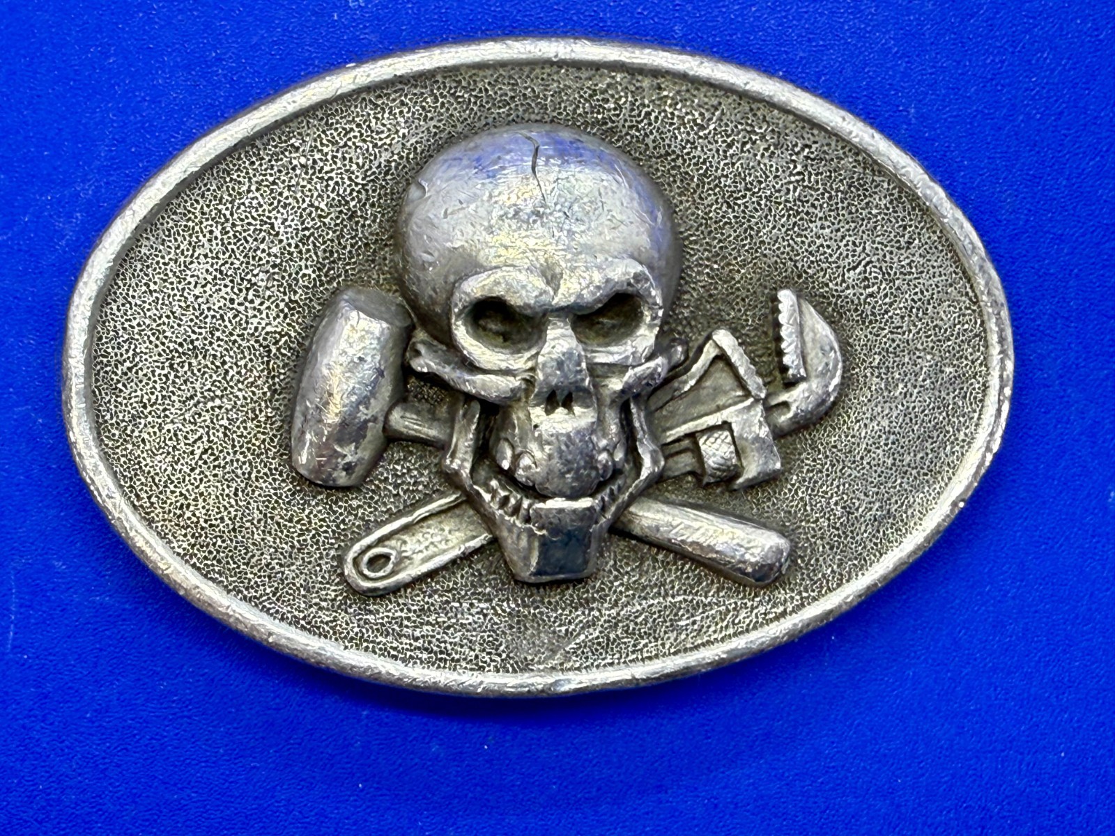 Mechanic Skull Crossed Wrench Hammer Tool Solid Fine Pewter Belt Buckle