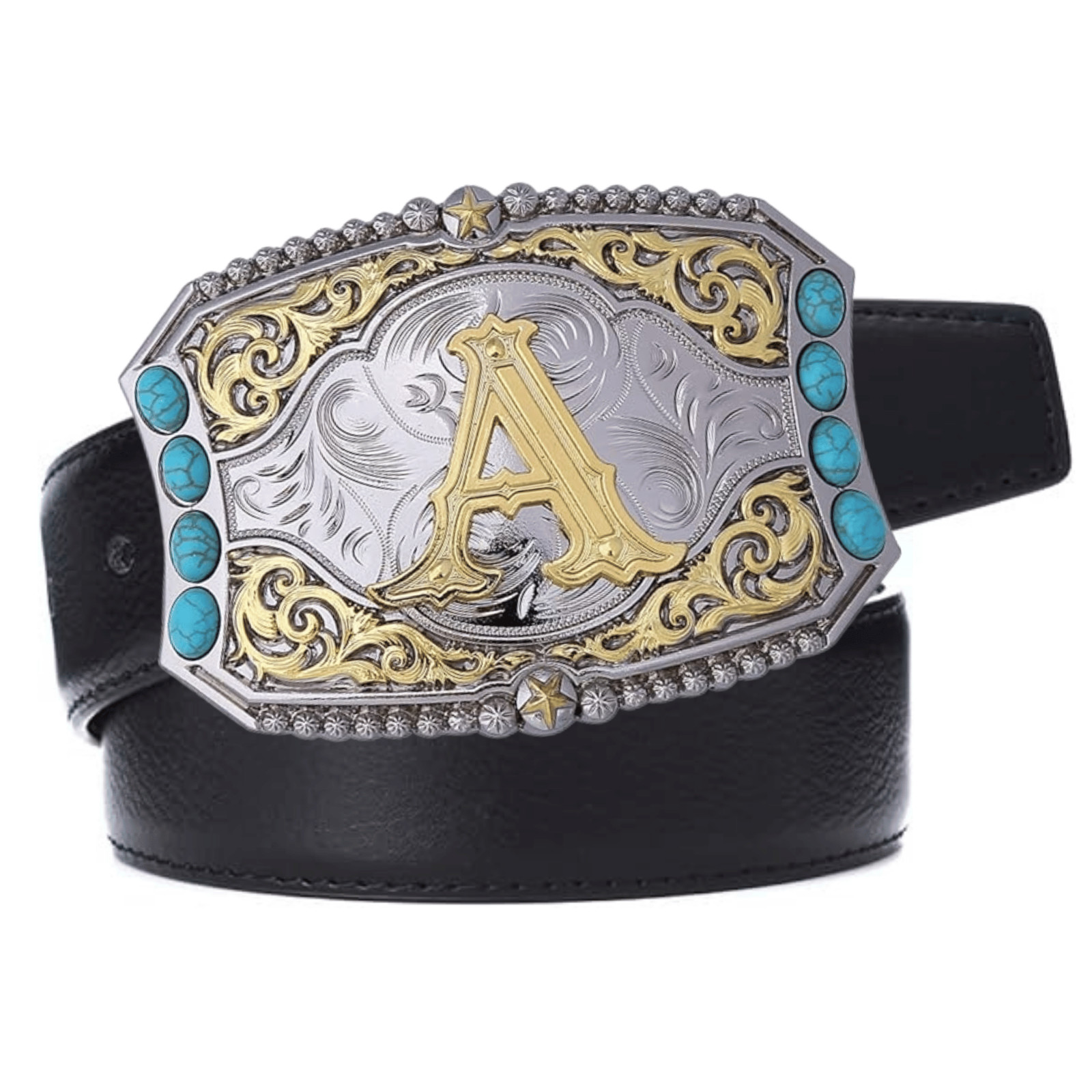 Turquoise Belt Buckle Western Cowboy Rodeo Initial Letters ABCD to Z Belt Buckle