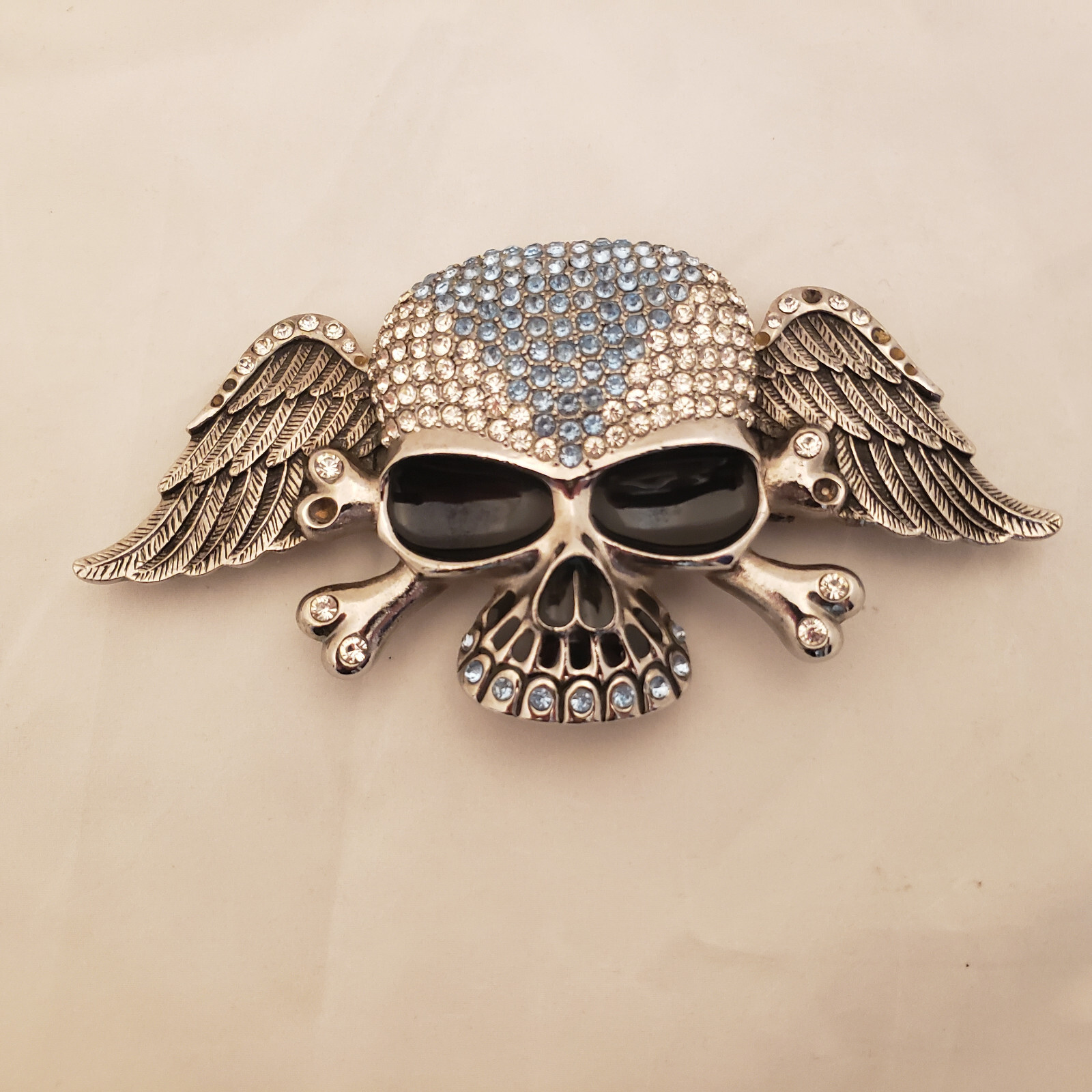 Blue Crystal Rhinestone Skull Chrome Belt Buckle – See Description