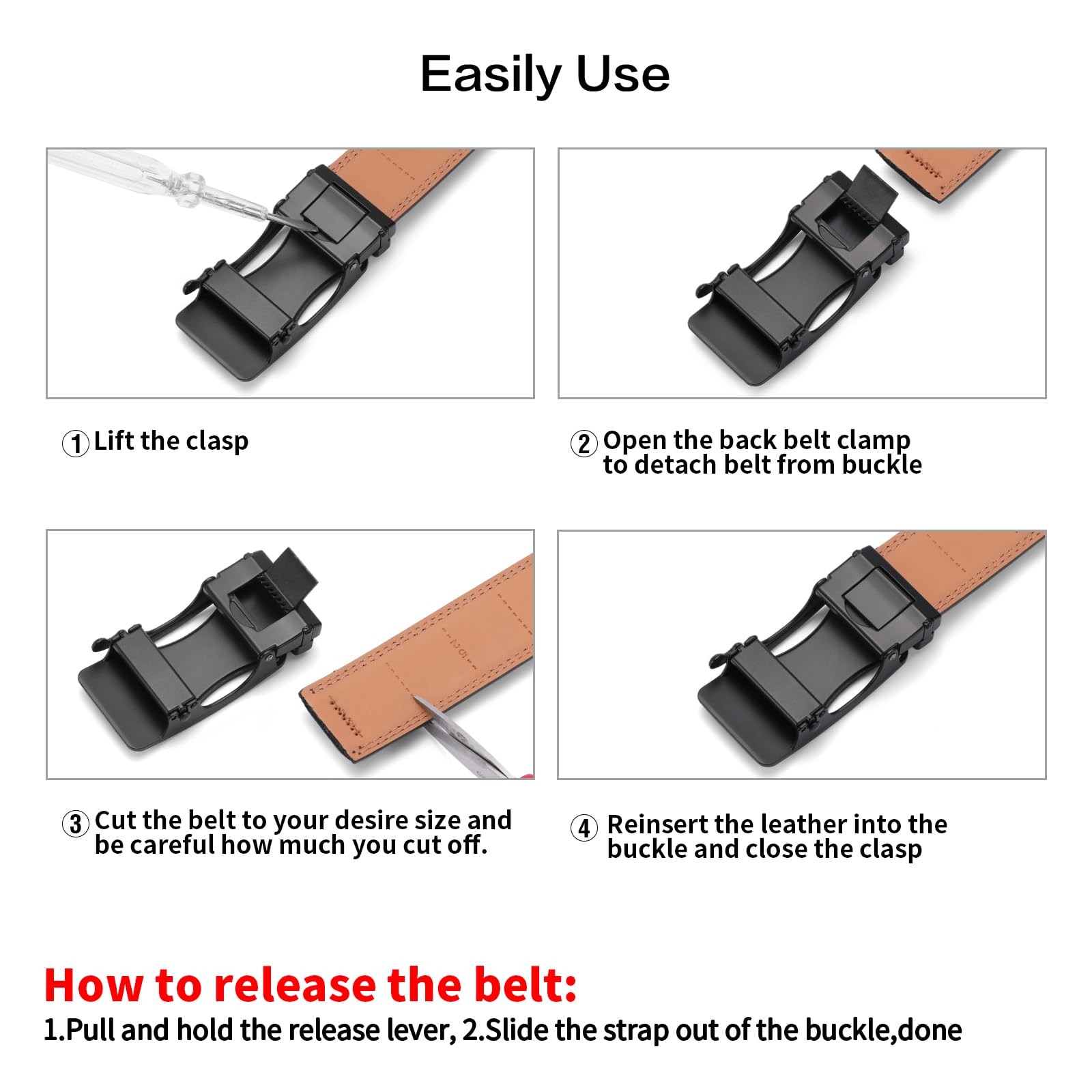 SENDEFN Men&rsquo;s Leather Belt Automatic 32&Prime; to 46&Prime; Waist Adjustable, Z-brown-20