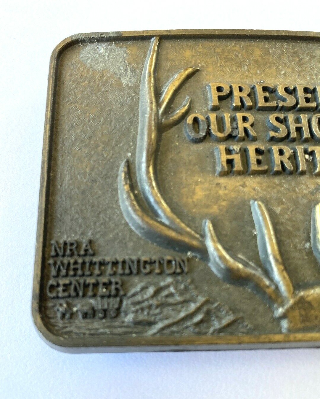 NRA Deer Hunting Belt Buckle Brass Gold Whittington Preserving Mens Unisex