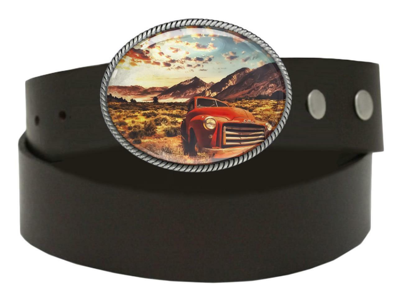 Vintage Truck Belt Buckle – Classic American Silver Handmade Buckle – 627