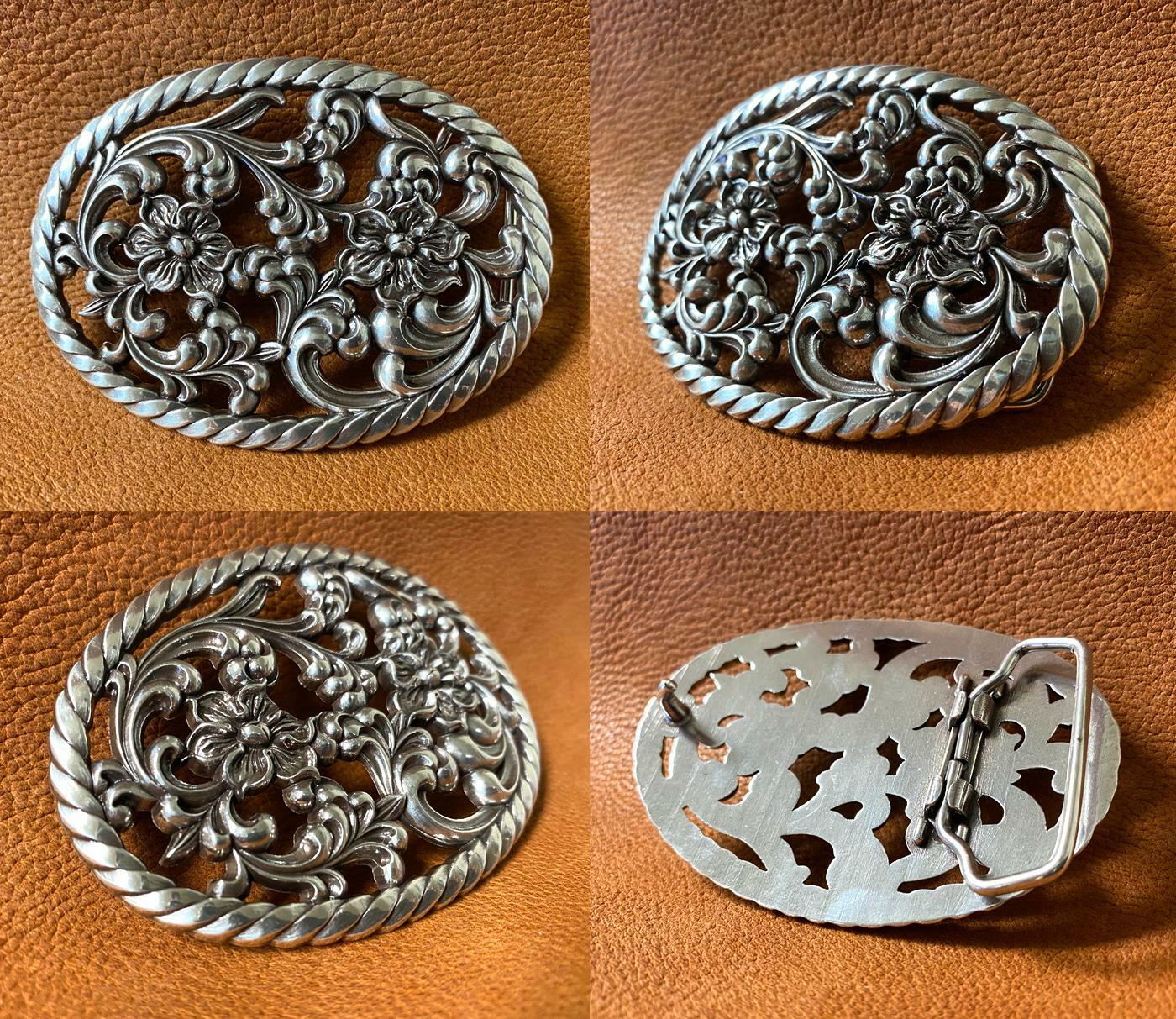 HA0131-LASRP Antique Flower Engraved Buckle fits 1-1/2&Prime; Wide Belt