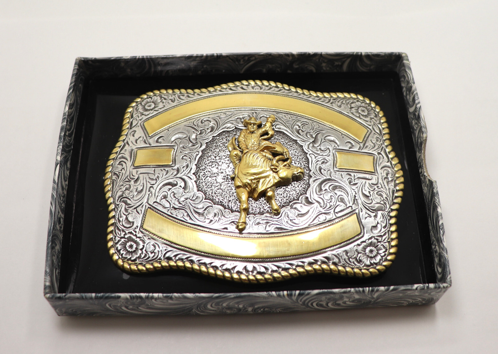 NEW Crumrine Western Rectangle BULL RIDER Belt Buckle 3807241 BOXED