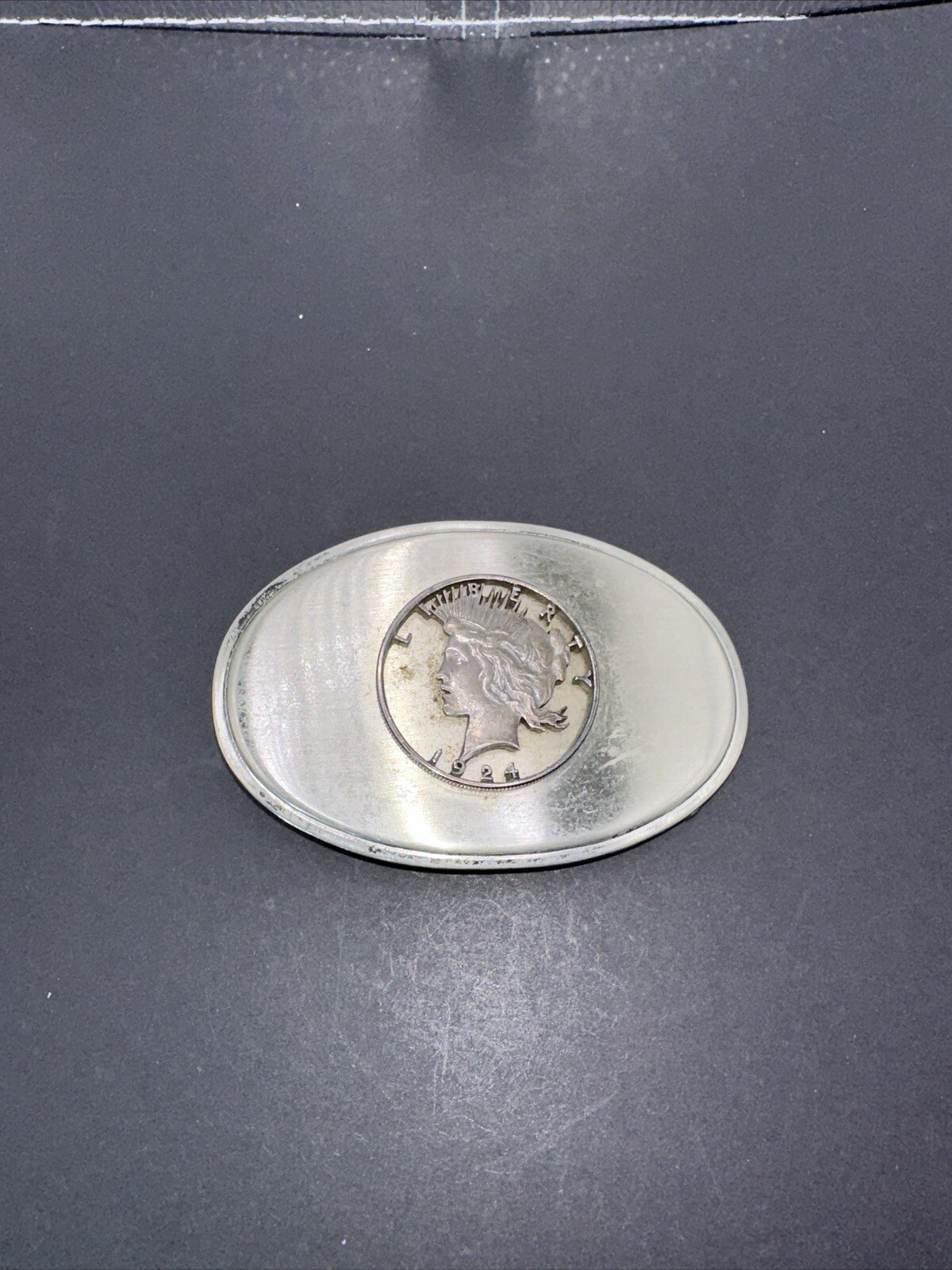 1924 Peace Silver Dollar Cutout Coin & Ornate Belt Buckle