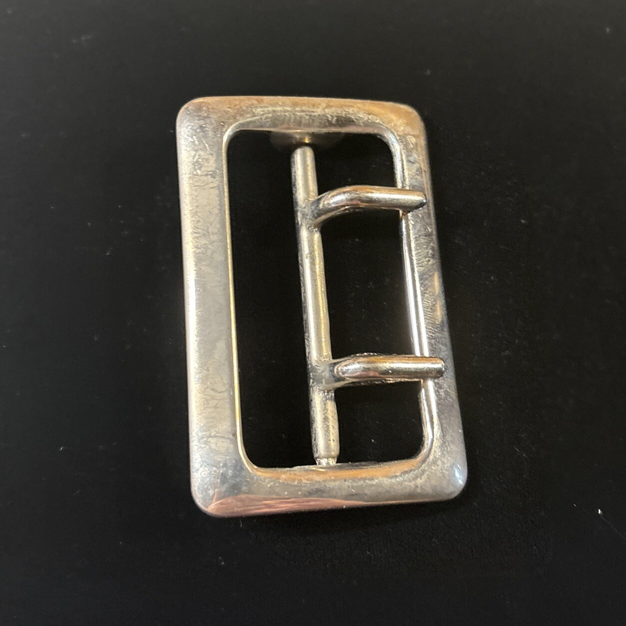 Vintage Solid Brass Chrome Plated 2.25” Double Prong Duty Belt Buckle USA #1