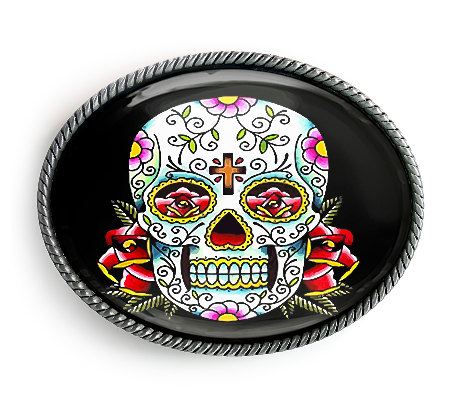 Day of the Dead Belt Buckle – Traditional Sugar Skull Handmade Belt Buckle – 55