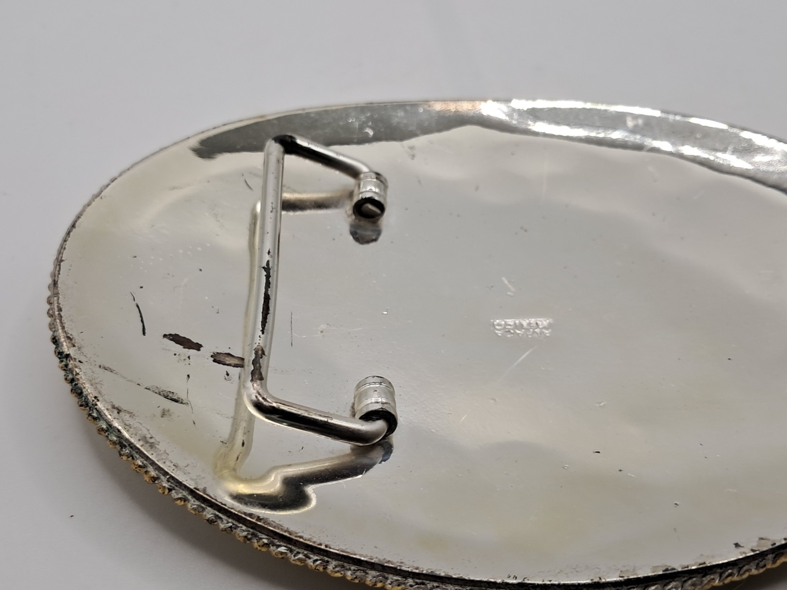 Alpaca Mexico Silver Gold Tone Large Rodeo Belt Buckle Cowboy Bull Rider 5&Prime;x4&Prime;