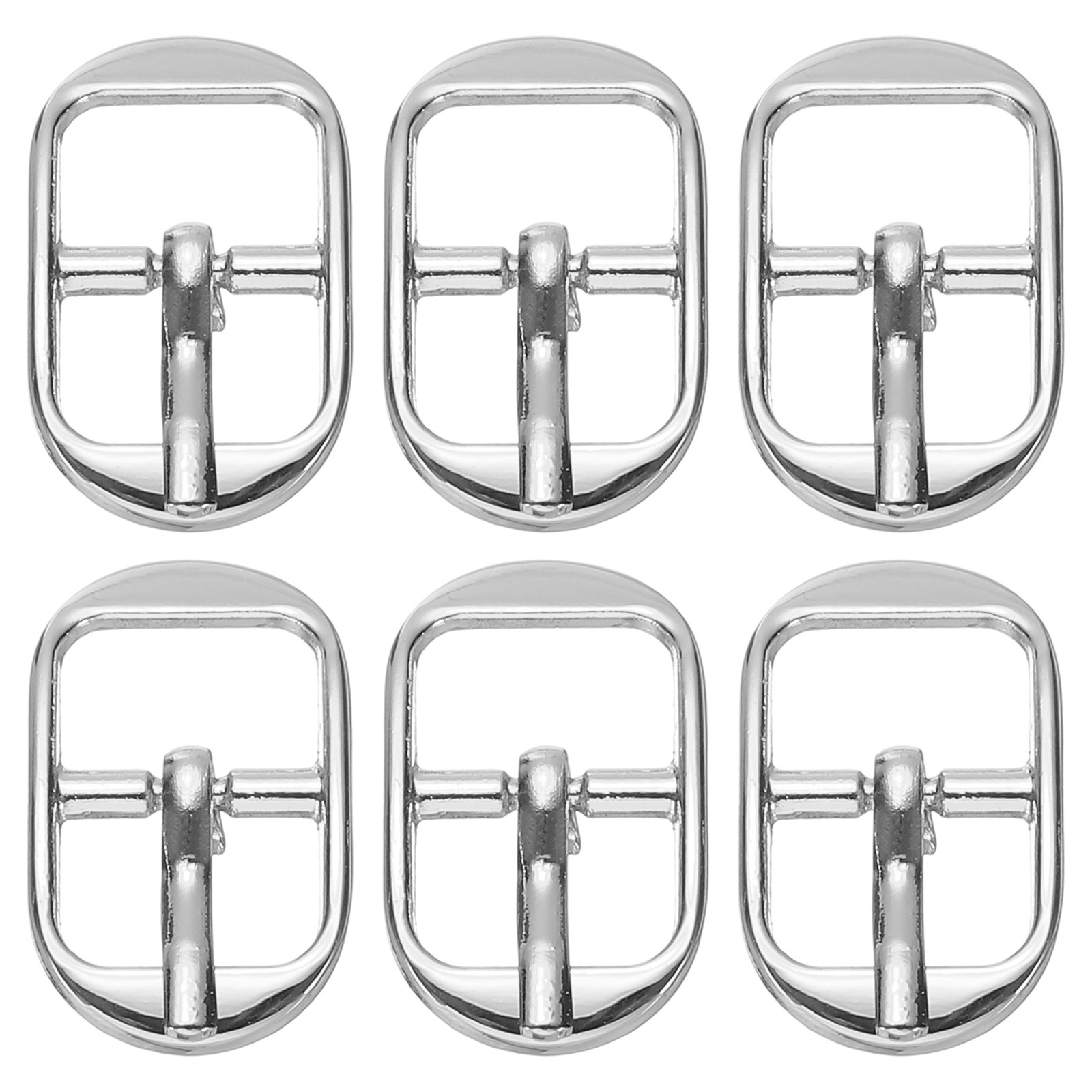 6 Pcs 0.5 Inch Single Prong Buckles Oval Center Bar Buckles, Silver Tone