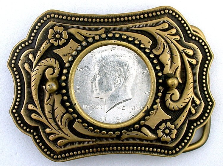 Southwest Western 1964 Kennedy Half Dollar Gold Color Belt Buckle EPBB114-92122