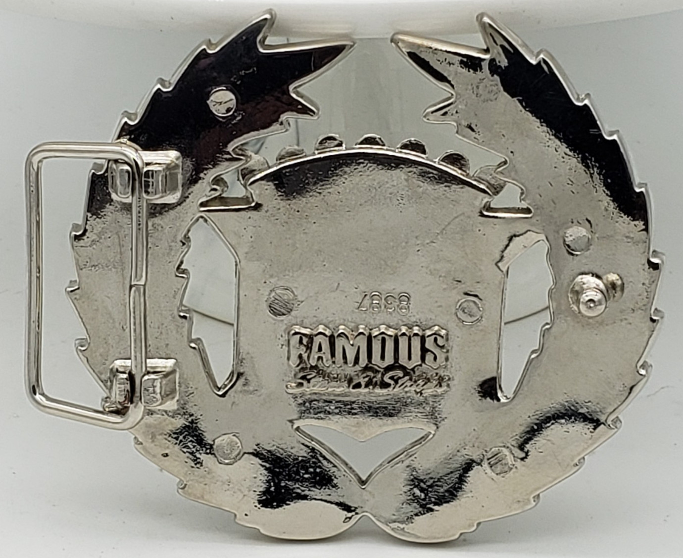 Famous Stars & Stripes Belt Buckle American Flag Wreath Metal 8337 Mens Silver