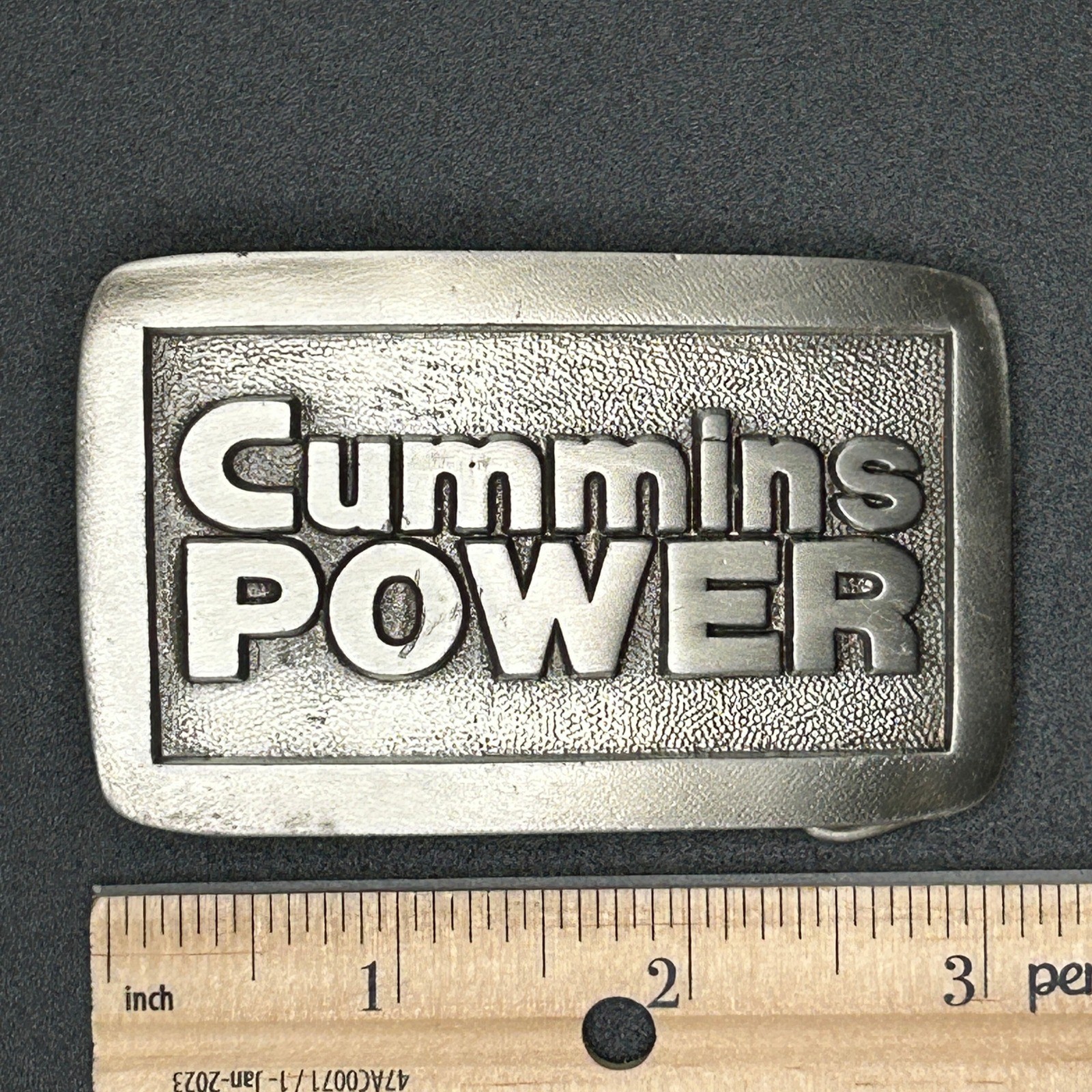 Vintage Cummins Power Belt Buckle Silver Tone Metal 3&Prime; x 2&Prime;