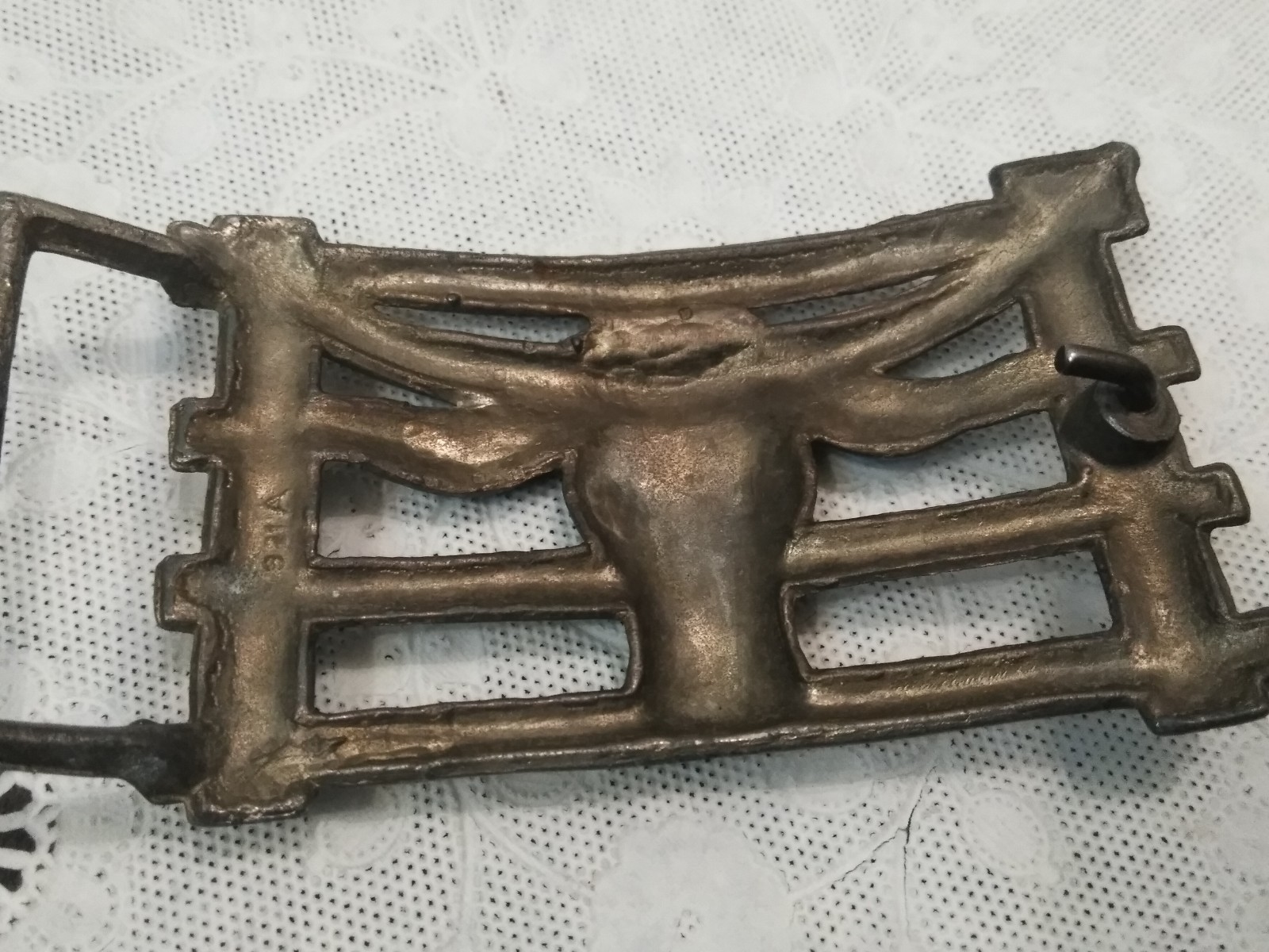 VTG. Cowboy Belt Buckle Long Horn Bull Head 4 »X2 » Silver Tone