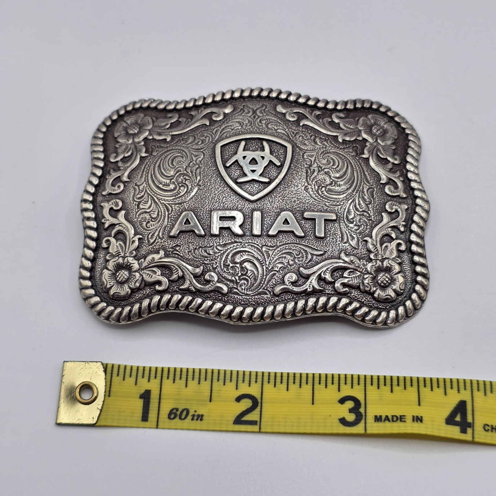 ARIAT Western Filigree Belt Buckle Silver Tone Rodeo Style Men&rsquo;s Cowboy Engraved