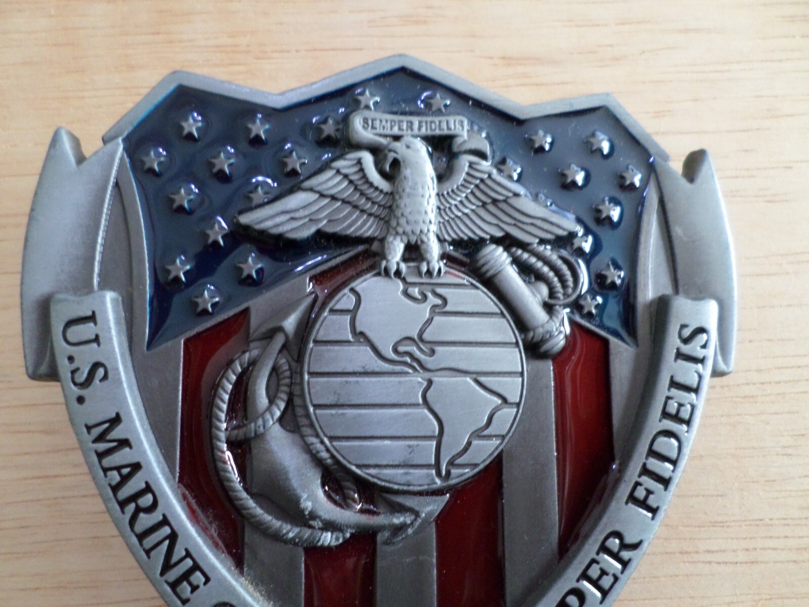 USMC Semper Fidelis US MARINE CORPS Belt Metal Buckle with Red & Blue Enamel