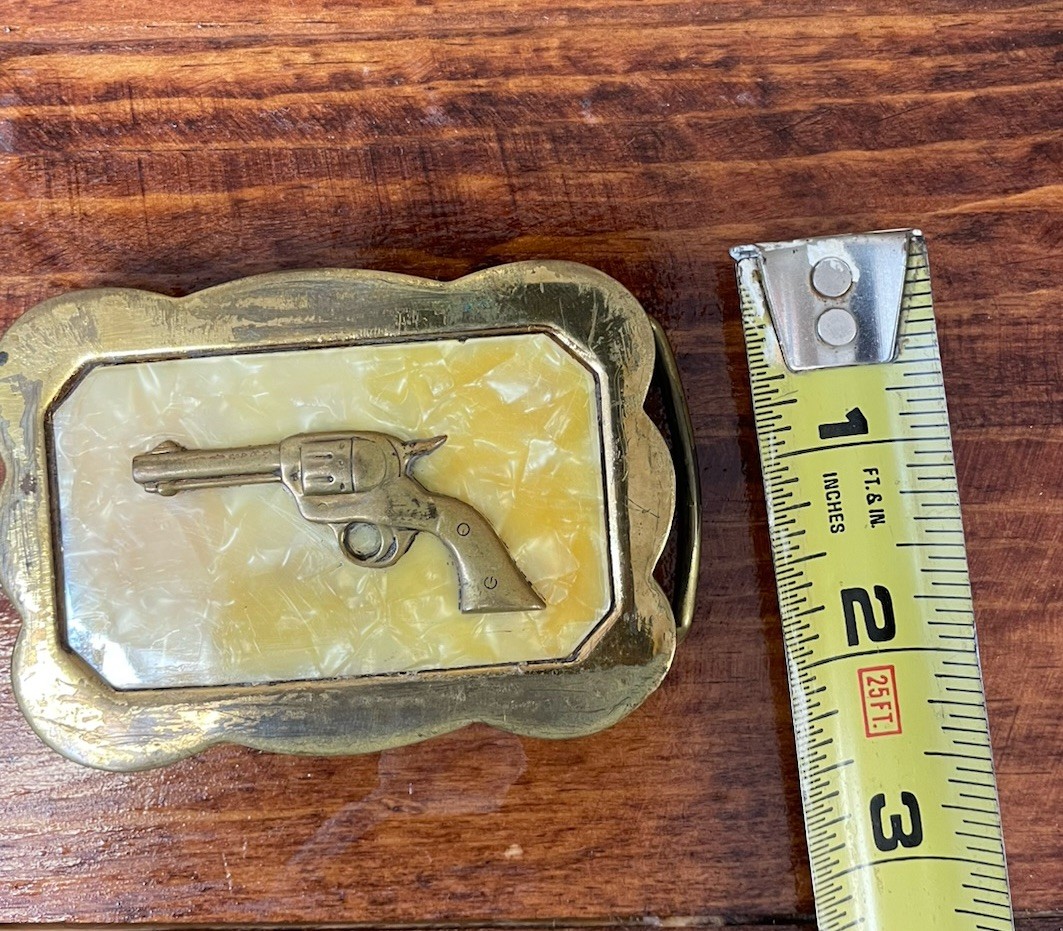 Vintage Western Revolver Belt Buckle Brass Plated Six Shooter