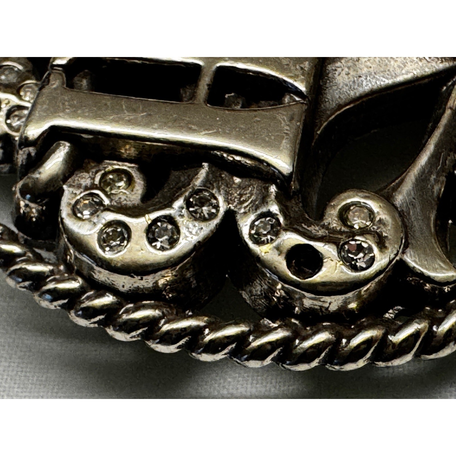 Harley Davidson Belt Buckle Silver Tone Filigree Rhinestone Biker Oval Scroll