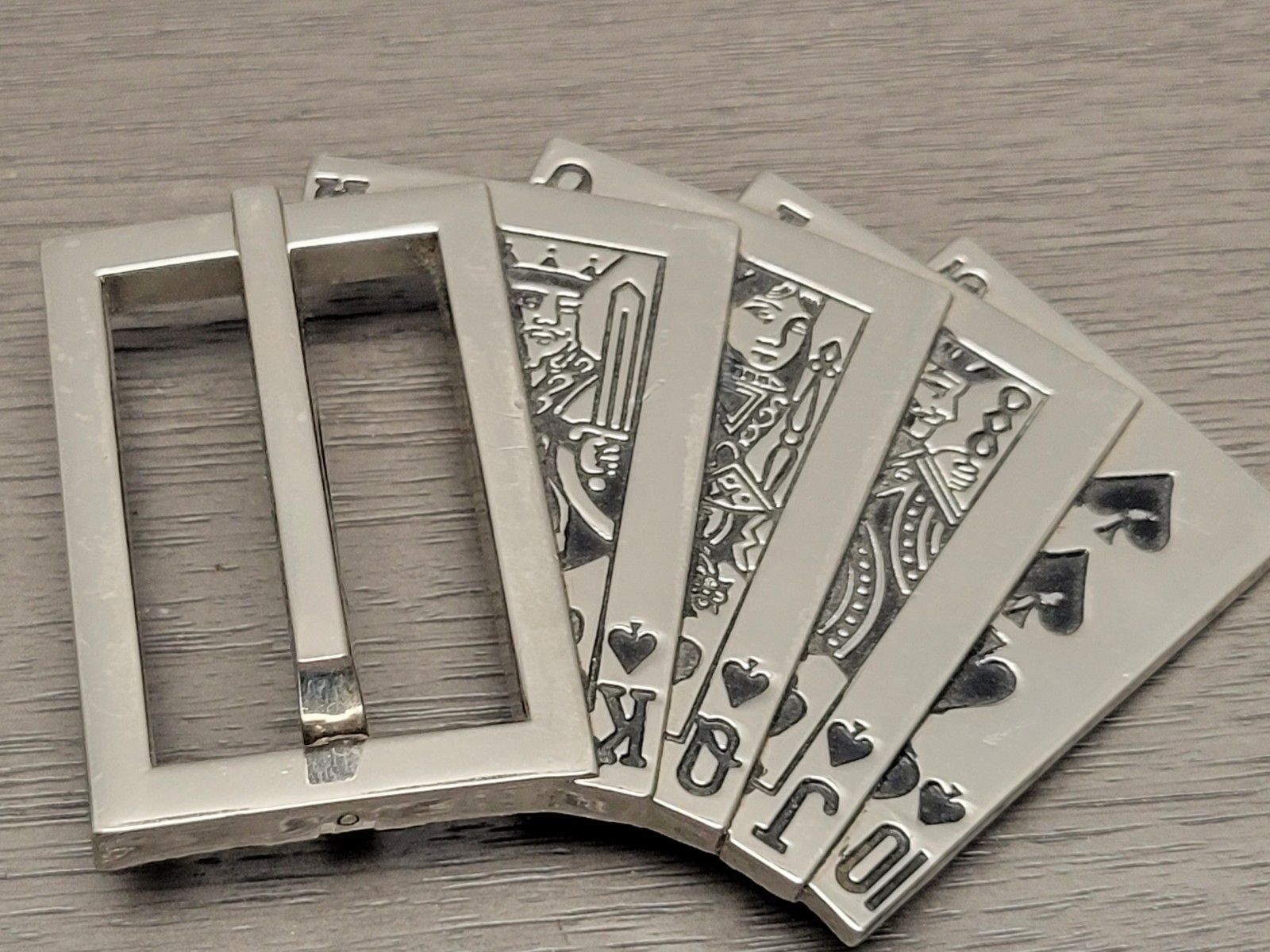 Belt Buckle Poker Royal Flush with Revolving Ace, Metal, Westside CA