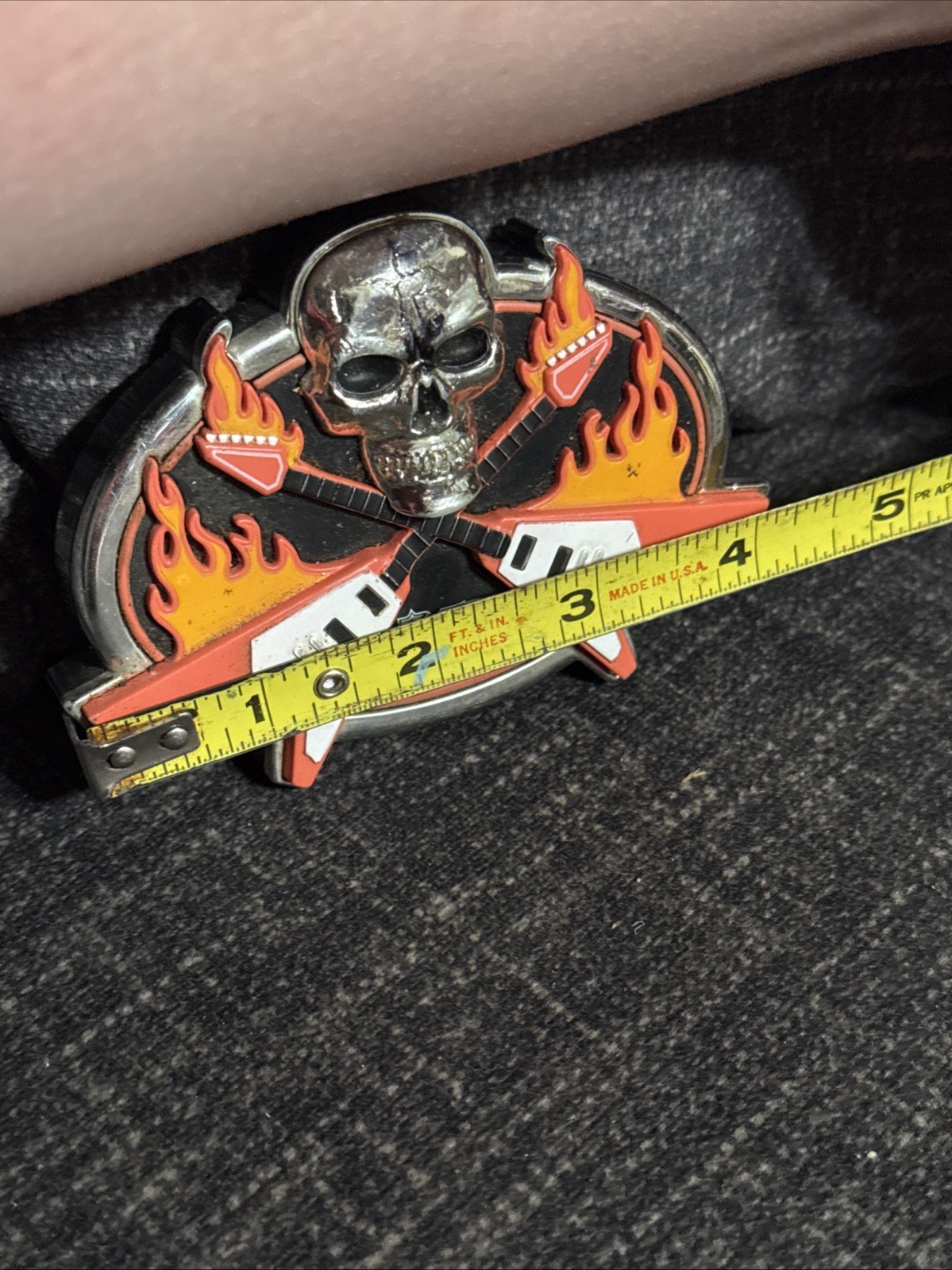 Plastic Guitar Hero Belt Buckle With Skull & Flames