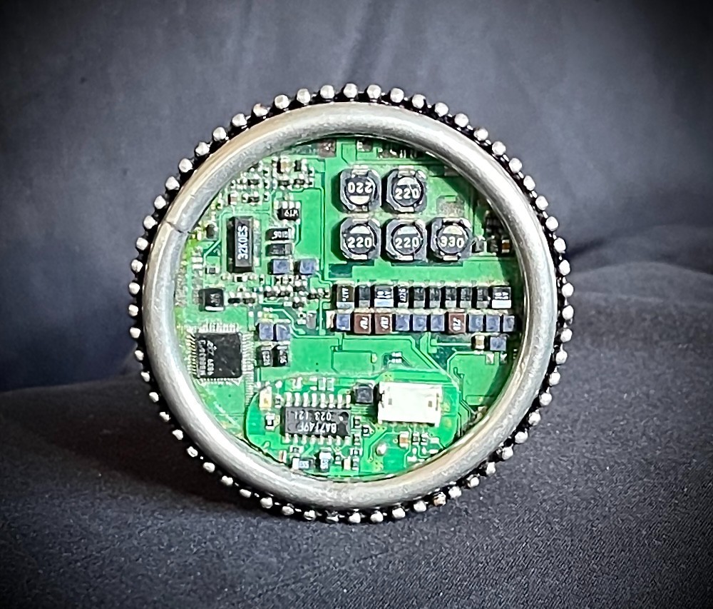 Industrial Circuit Board Belt Buckle OOAK Darren McNeese 2.5” Round