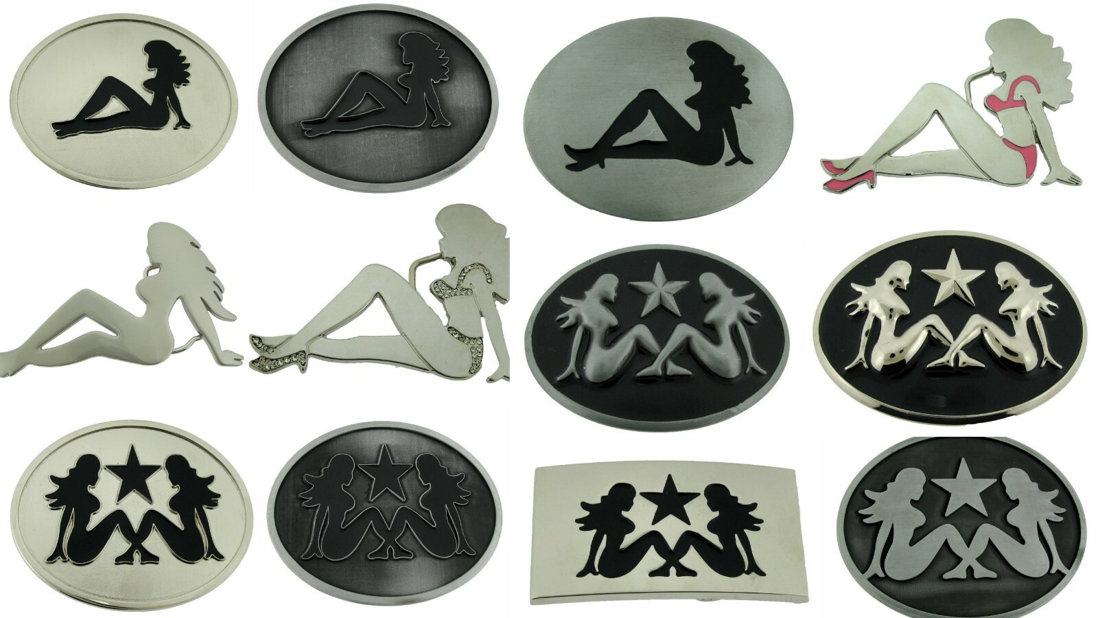 Mud Flap Girl Trucker Biker Pin UP Belt Buckle Silver Chrome Metal Men Women New