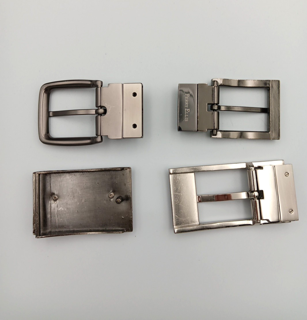 Lot of 4 Mens Assorted Designer Brands Chrome Metal Silver Belt Buckles