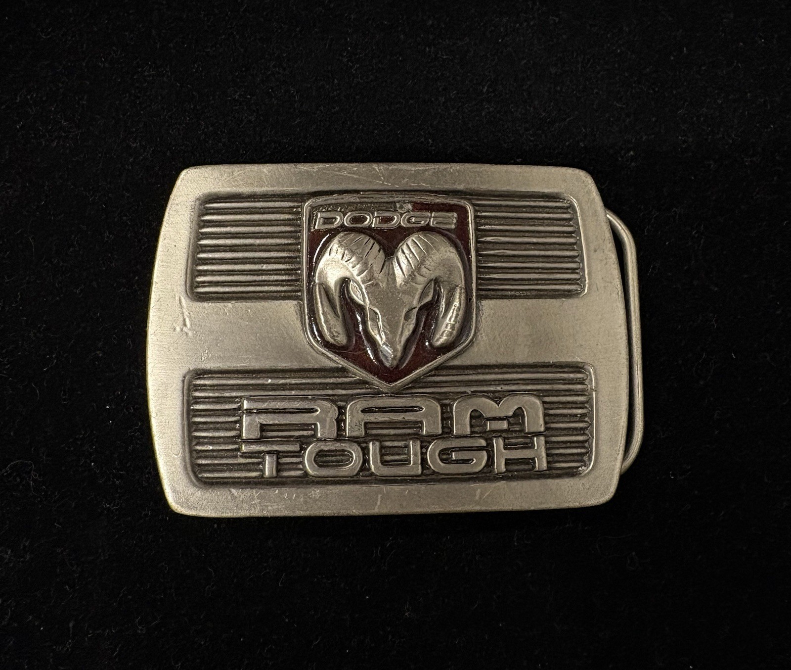 Vintage Dodge Ram Tough silver toned metal belt buckle from the 1990s RARE