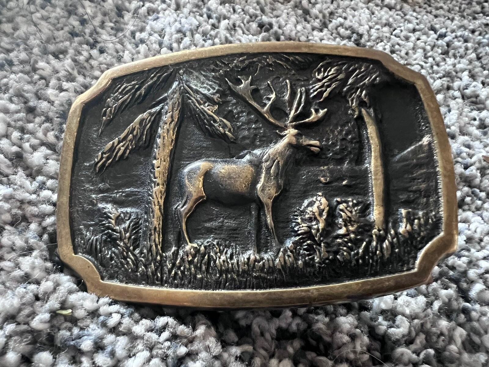 SOLID BRASS ELK VINTAGE BELT BUCKLE • MADE IN USA