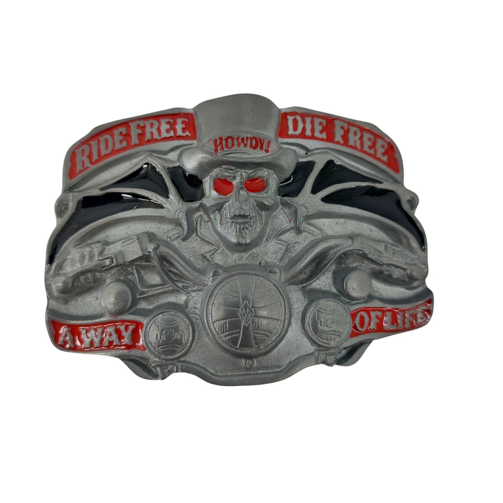 Ride Free Die Free A Way of Life Howdy Biker Belt Buckle Skull
