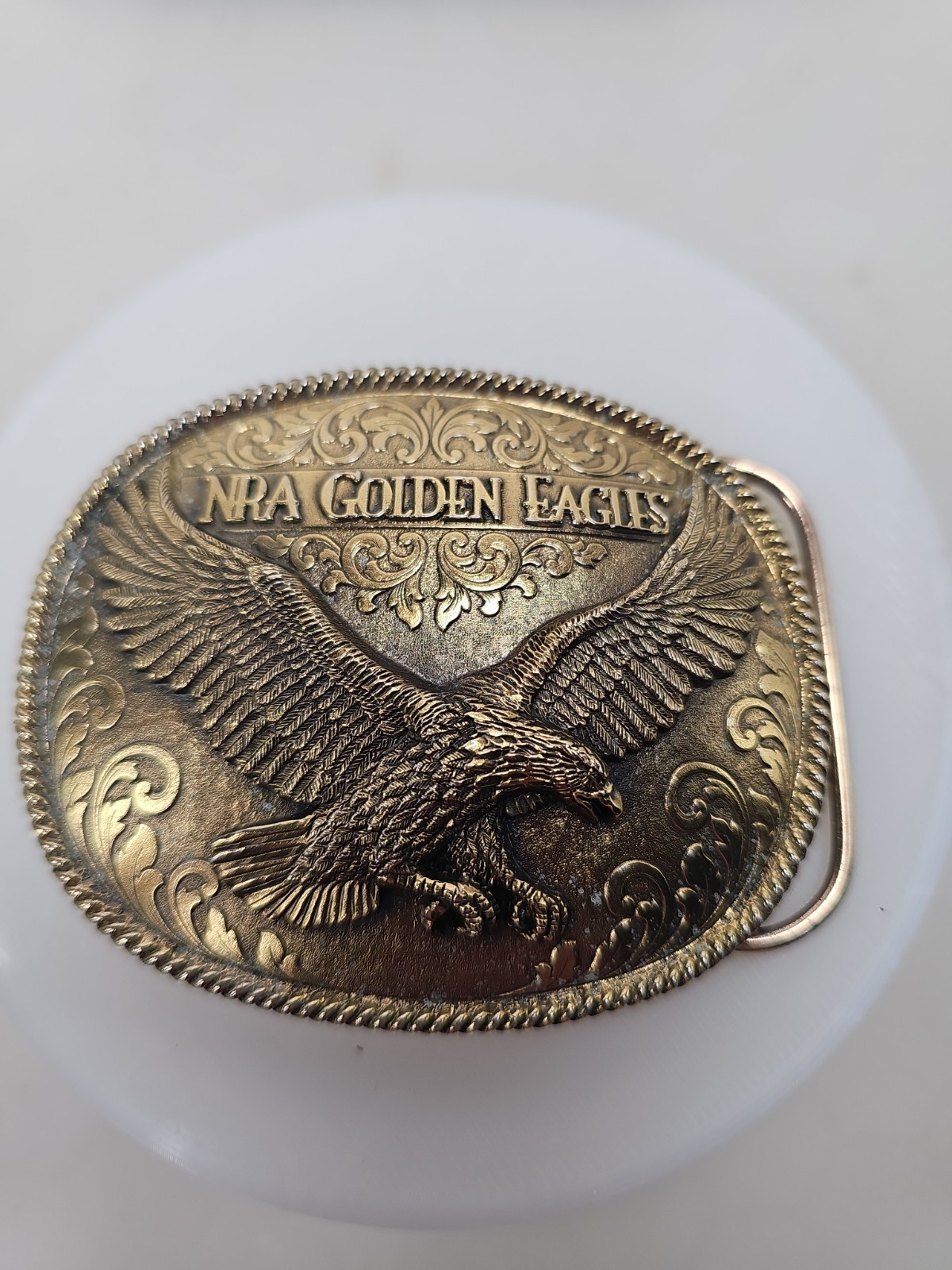 New Vintage NRA Solid Brass Golden Eagles Belt Buckle National Rifle Association