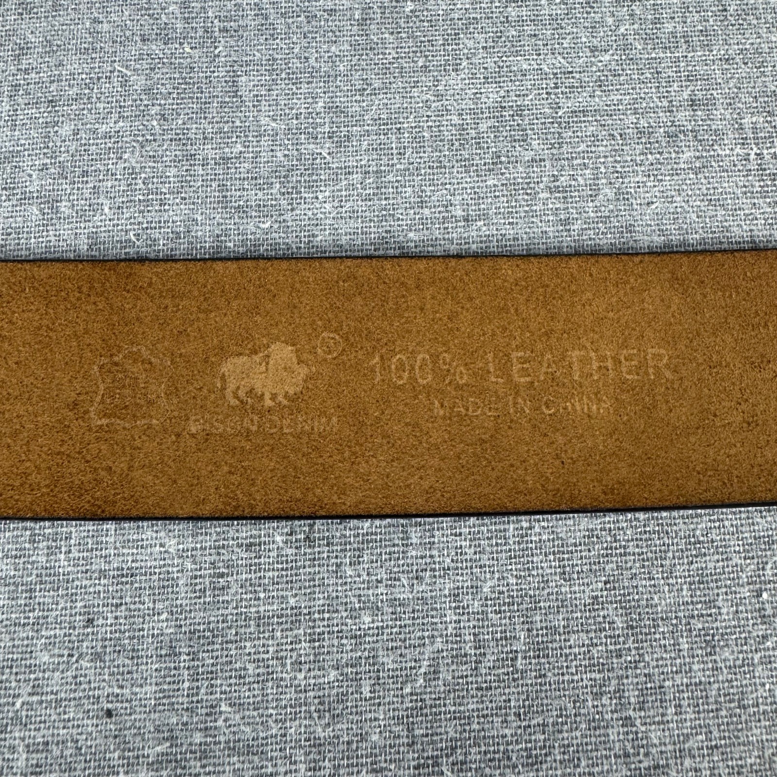 Bison Denim Brown Leather Belt 110cm 43 in Ornate Longhorn Buckle Western