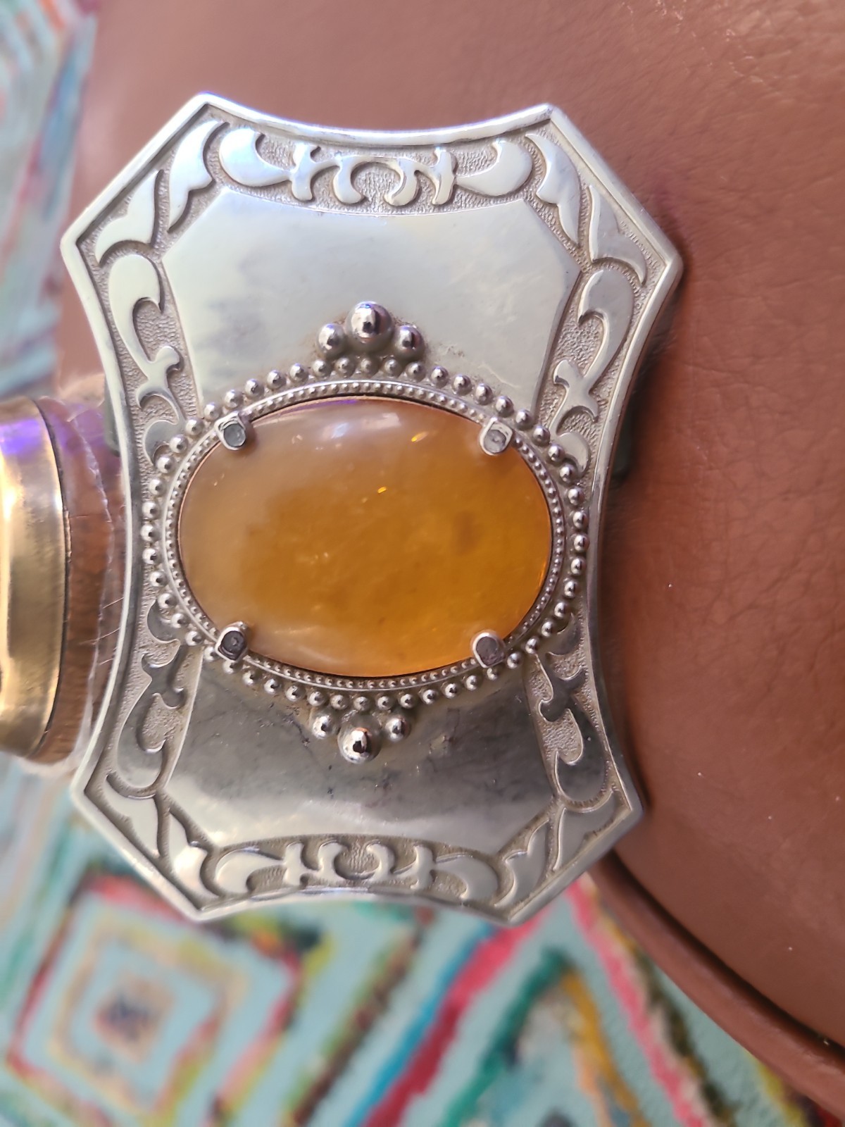 Vintage Beautiful Polished Stone Belt Buckle 4 X 2.5