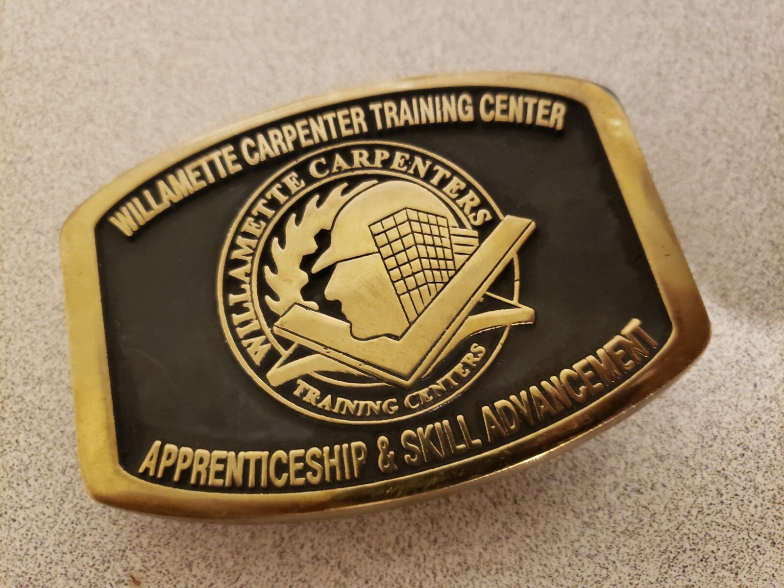 Willamette Carpenter Training Center Belt Buckle HANDMADE SAND-CAST SOLID BRASS
