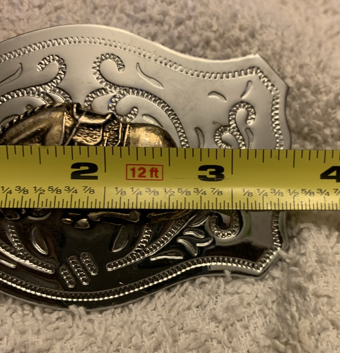 VTG Western Silver Tone Belt Buckle with Brass Tone Bucking Bronco Horse 1970’s