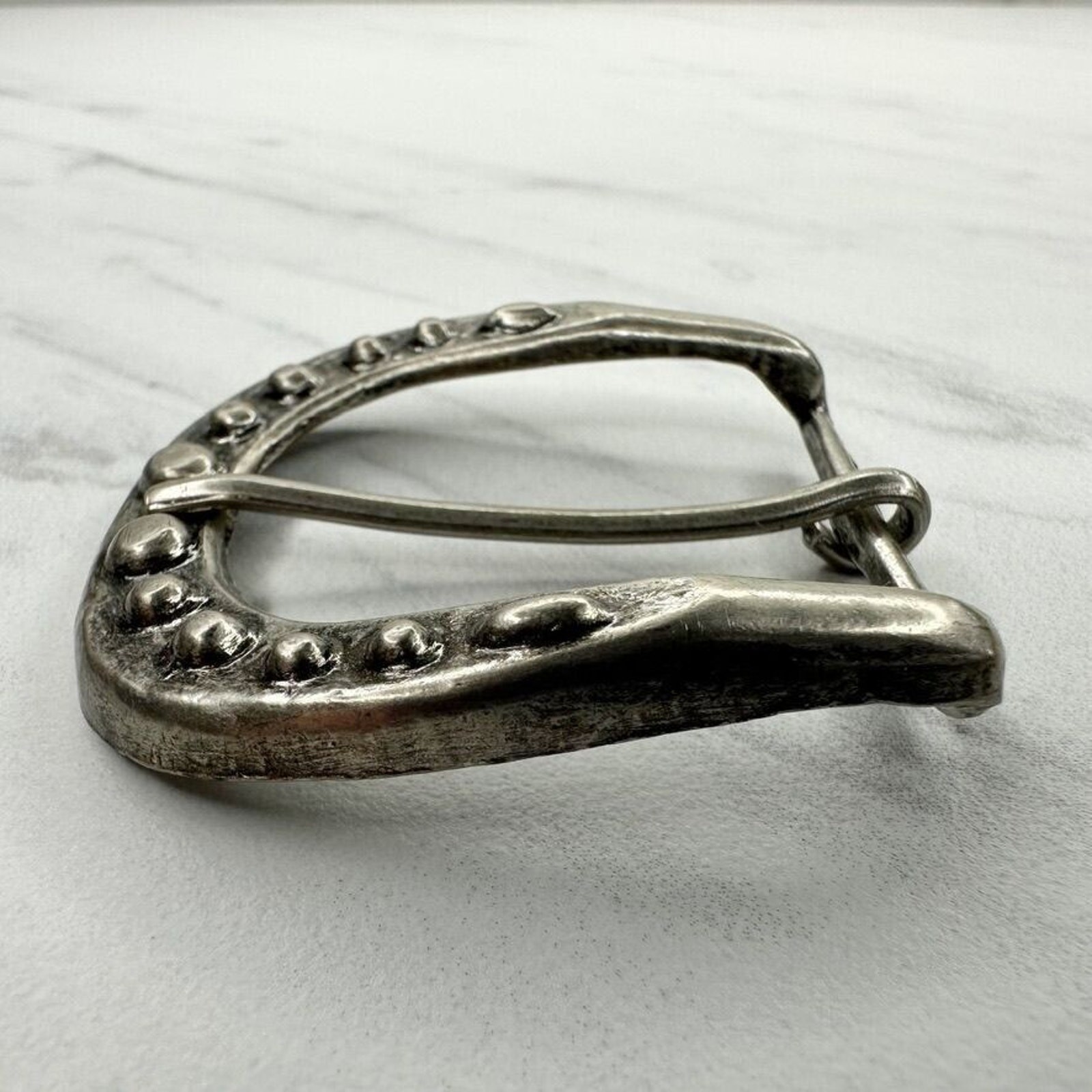 Studded Silver Tone Simple Basic Belt Buckle