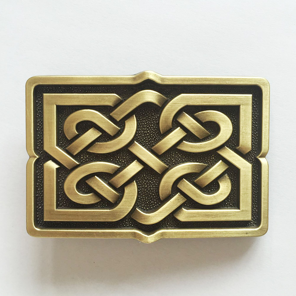 NEW BRONZE PLATED CELTIC IRISH CROSS KNOT VINTAGE RECTANGLE BELT BUCKLE