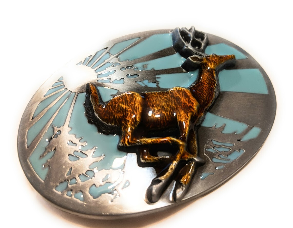 ✖ HQ WESTERN WHITE TAIL DEER Cowboy Rodeo Style Belt Buckle Heritage USA