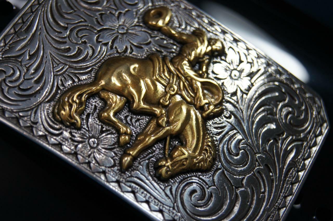 Nocona Youth Bucking Horse Rider Silver and Gold Tone Belt Buckle 37558