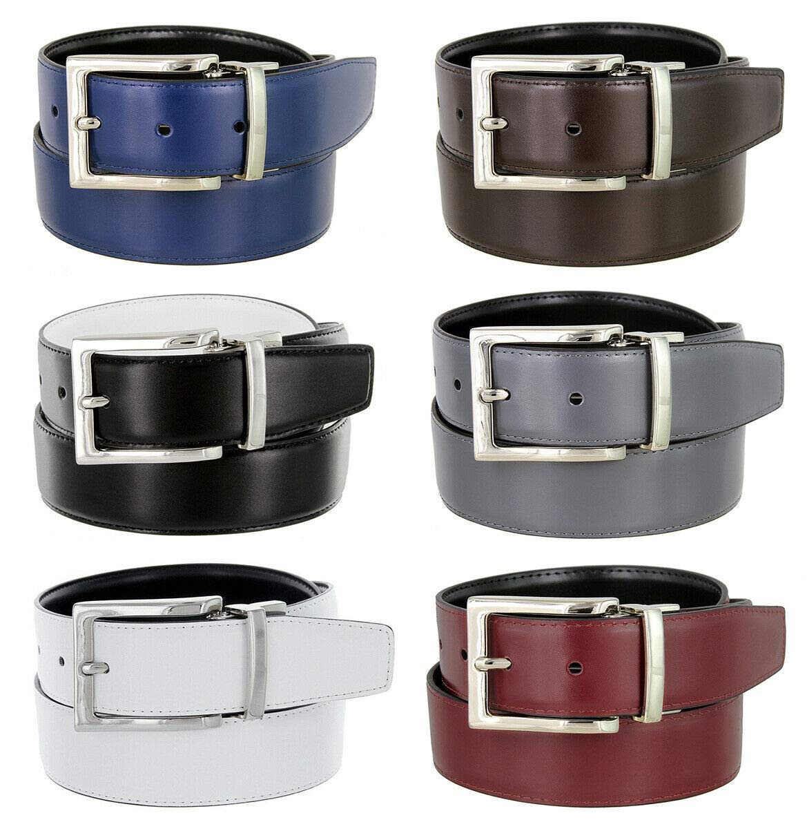 Men&rsquo;s Belt Genuine Leather Reversible Rotated 34, Silver Buckle-burg/Blk